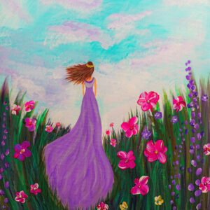 Girl in Lavender Dress Among Wildflowers