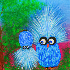 Whimsical Fluffy Blue Birds in Forest