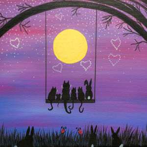 Moonlit Companions on a Swing – Whimsical Nature Scene