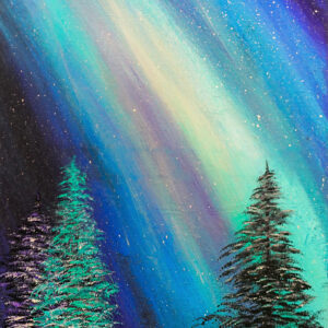 Celestial Pines Under Blue Aurora Sky