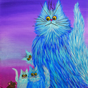 Fluffy Blue Cats Meet a Curious Mouse