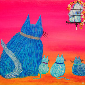 Blue Cat Family Watching the Birds