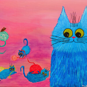 Playful Blue Cats and Yarn Mayhem