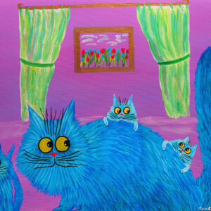 Blue Furry Family in a Pink Room